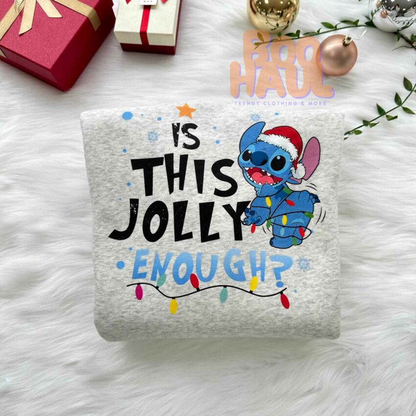 Is This Jolly Enough Stitch Christmas Sweatshirt