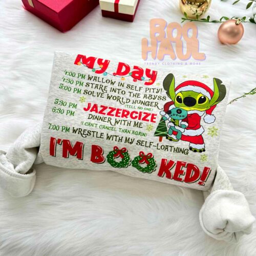 Stitch Grinch My Day I’m Booked Christmas Sweatshirt