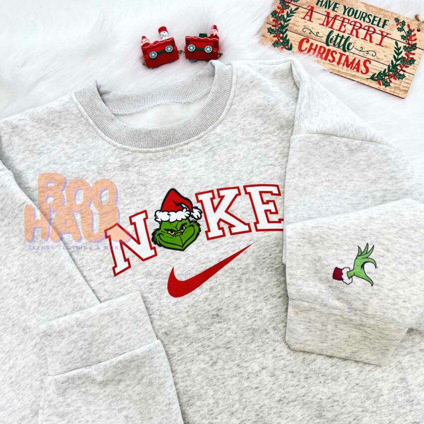 Mr Grinch and Mrs Grinch Couple Faux-Embroidered Sweatshirt