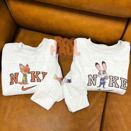 Judy Hopps And Nick Wilde Couple Faux-Embroidered Sweatshirt