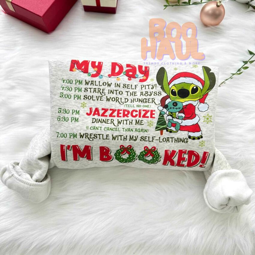 Stitch Grinch My Day I’m Booked Christmas Sweatshirt