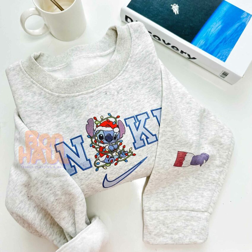 Stitch And Angel Couple Faux-Embroidered Sweatshirt