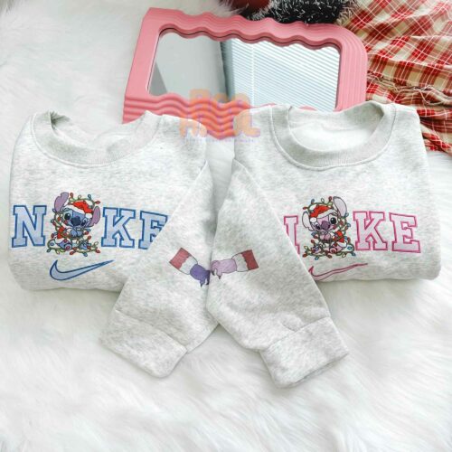 Stitch And Angel Couple Faux-Embroidered Sweatshirt