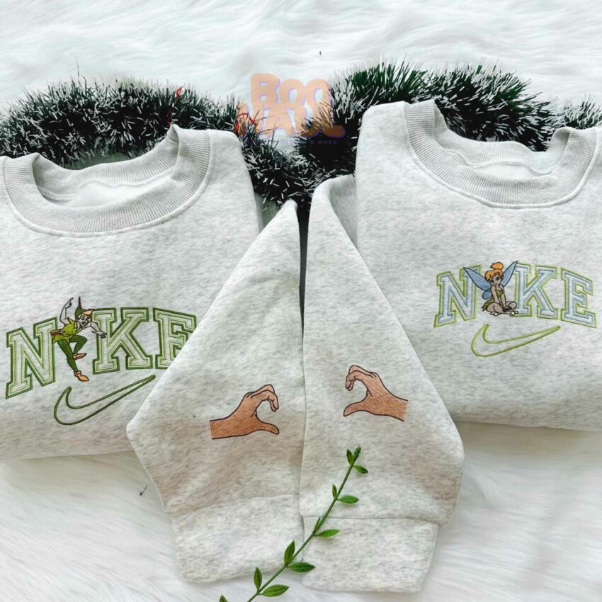 Tinker Bell And Peter Pan Couple Faux-Embroidered Sweatshirt