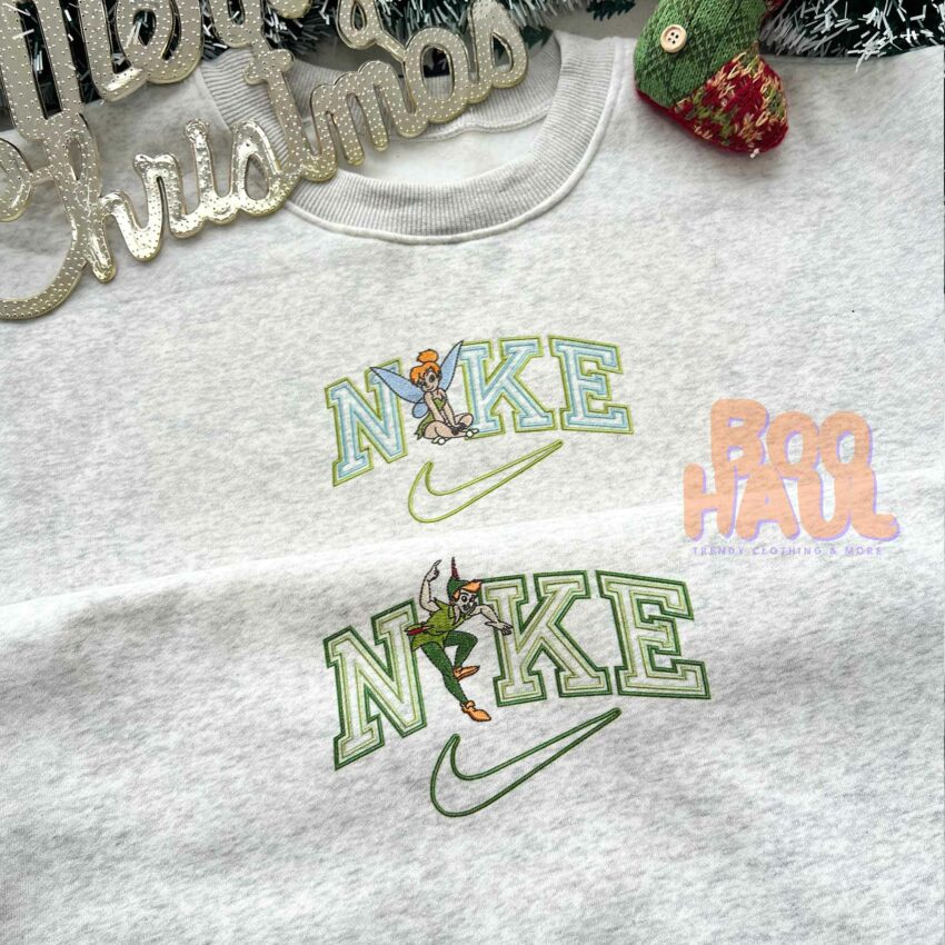 Tinker Bell And Peter Pan Couple Faux-Embroidered Sweatshirt