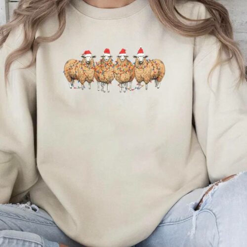 Lovely Christmas Sheeps Wearing Red Hat Unisex Sweatshirt Hoodie T-Shirt