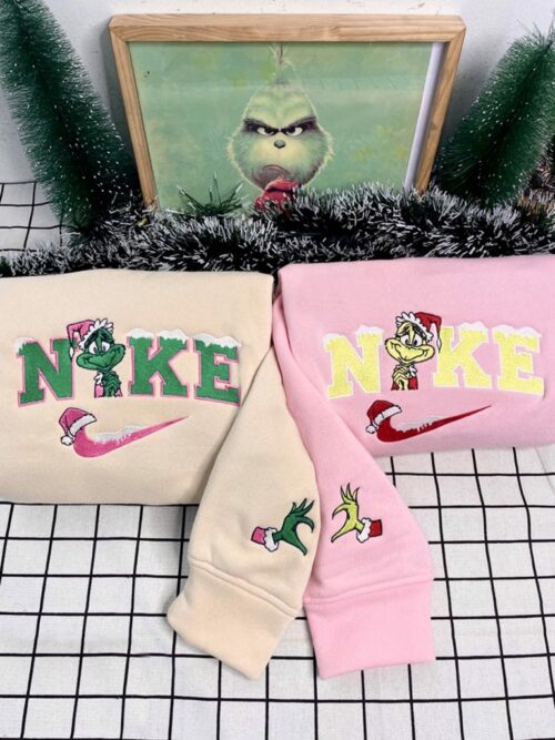 Grinch Christmas Couple Embroidered Sweatshirt