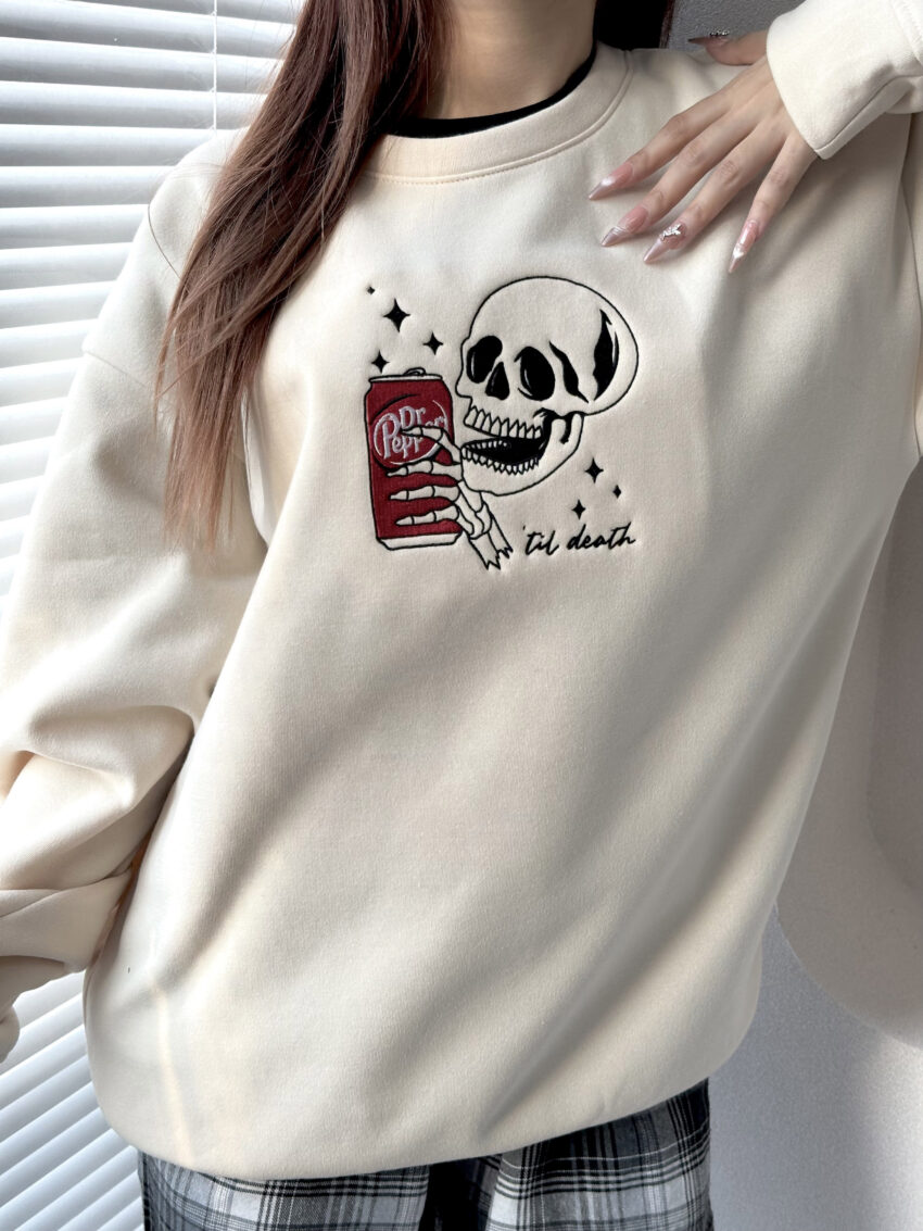 Dr Pepper Version Skull Embroidery Sweatshirt