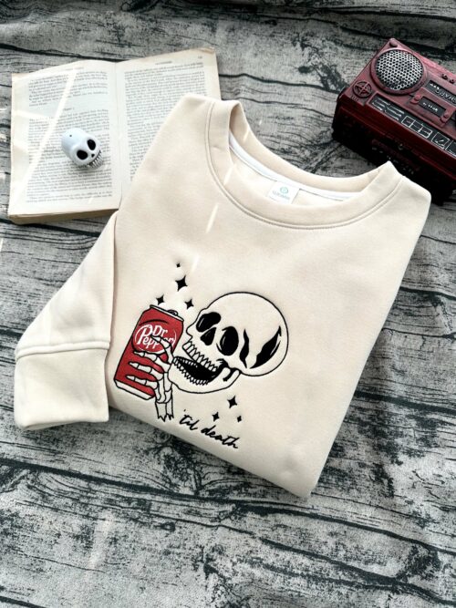 Dr Pepper Version Skull Embroidery Sweatshirt