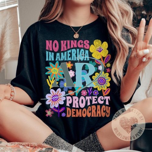 Floral No Kings Day June 14 Shirt, No Kings in America Protest Shirt